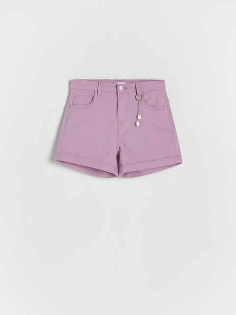 Purple shorts on a light gray background