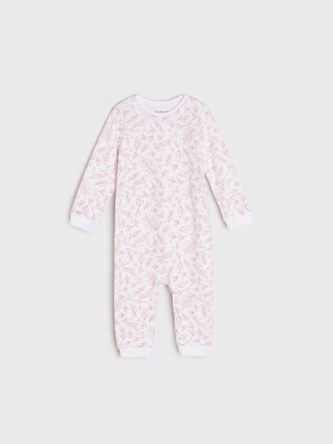 Baby onesie with floral pattern on a light gray background