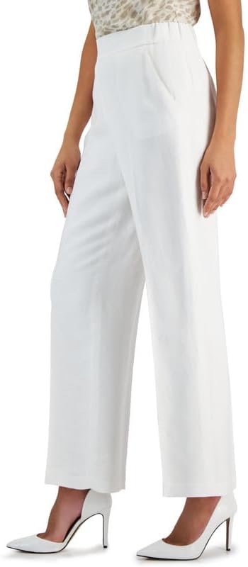 Kasper Women's White Linen Blend Straight Leg Pants | Kasper In Lebanon