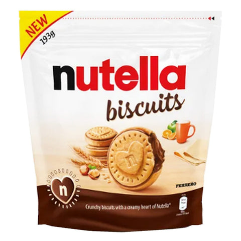 Packaging of Nutella biscuits with a white background