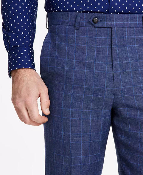 Michael Kors Men's Mid Blue Plaid Classic-Fit Stretch Wool-Blend Suit Pants | Michael Kors In Lebanon