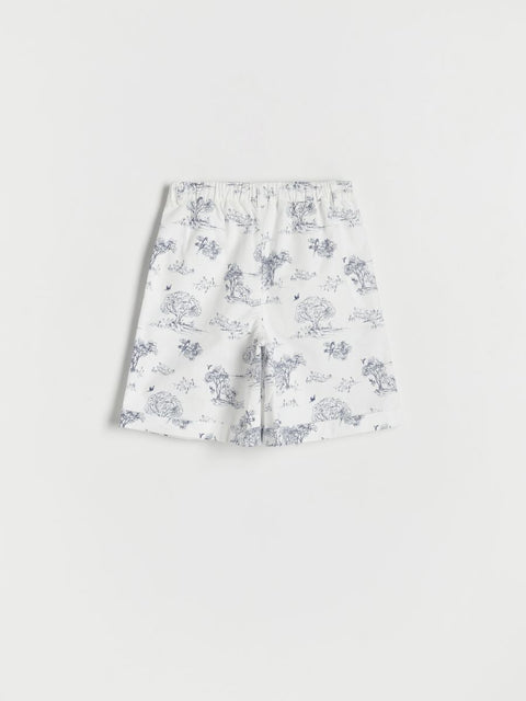 Floral-patterned shorts on a white background