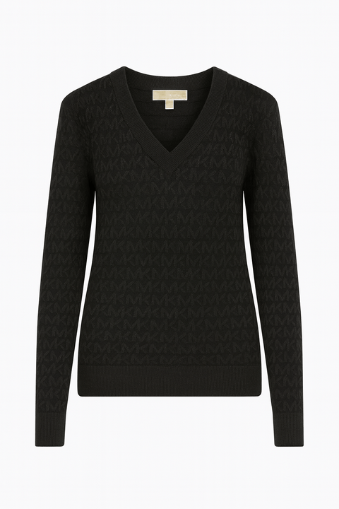 Michael Kors Women's Black V-Neck Metallic Logo Sweater |Michael Kors In Lebanon