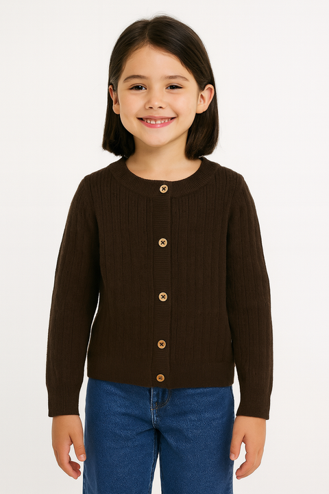 POMPdeLUX Girl's Brown Knitted Cardigan| POMPdeLUX in Lebanon