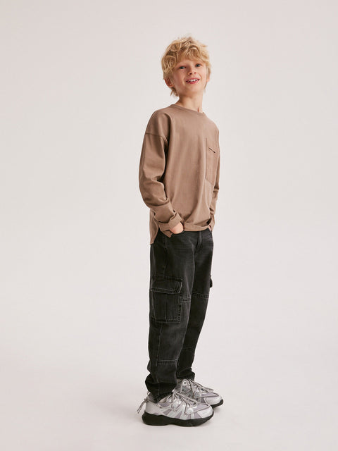 Reserved Boy's Black Regular Cargo Jeans | Reserved In Lebanon