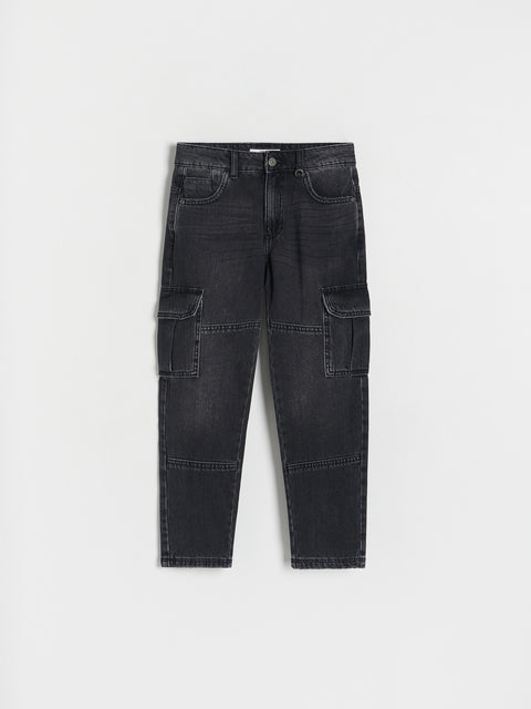 Reserved Boy's Black Regular Cargo Jeans | Reserved In Lebanon