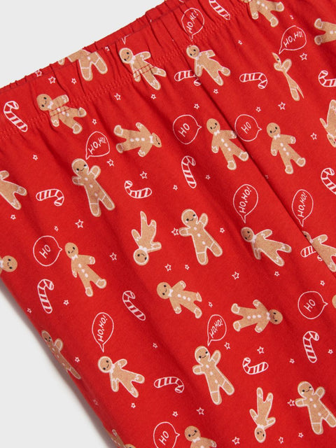 Red fabric with gingerbread man pattern on a white background