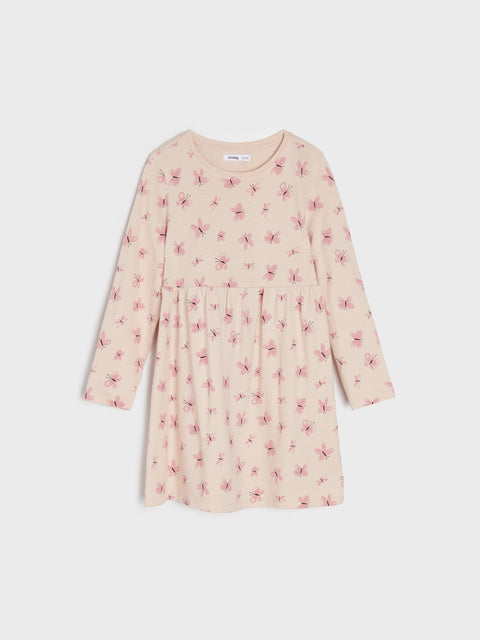 Sinsay Girl's Beige Gathered Dress With A Print | Sinsay In Lebanon