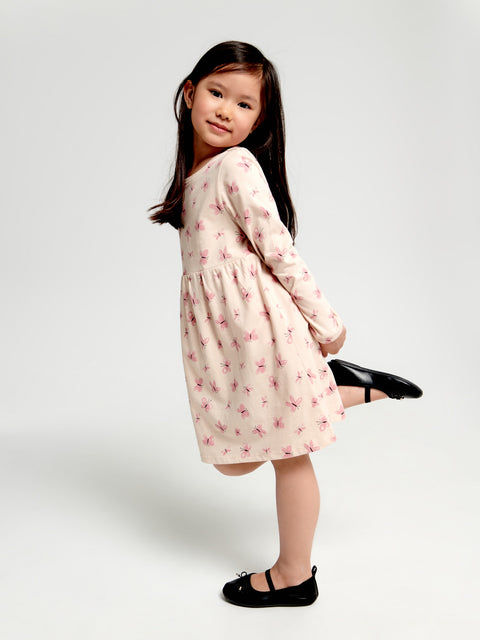 Sinsay Girl's Beige Gathered Dress With A Print | Sinsay In Lebanon