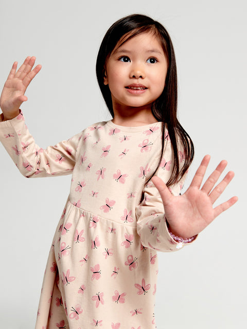 Sinsay Girl's Beige Gathered Dress With A Print | Sinsay In Lebanon