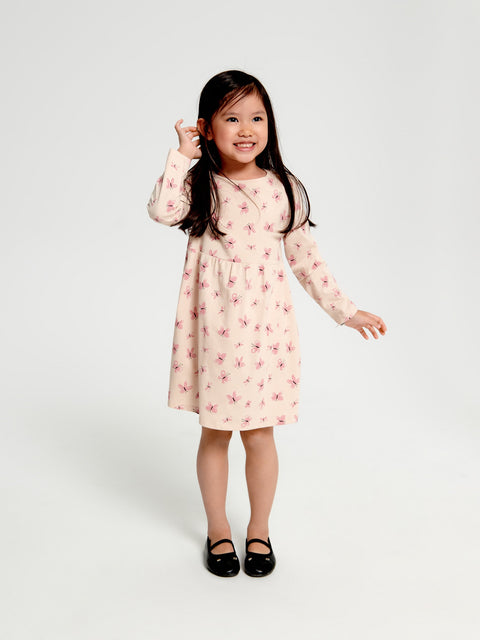 Sinsay Girl's Beige Gathered Dress With A Print | Sinsay In Lebanon