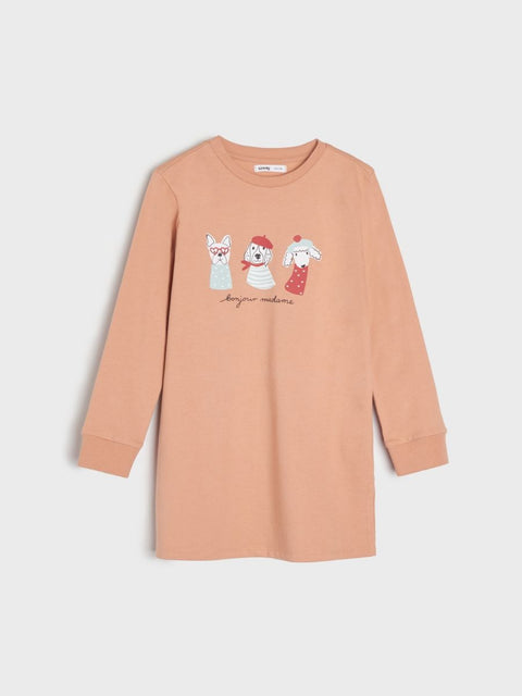 Sinsay Baby Girl's Nude Printed Long Sleeve Sweat Dress |Sinsay In Lebanon