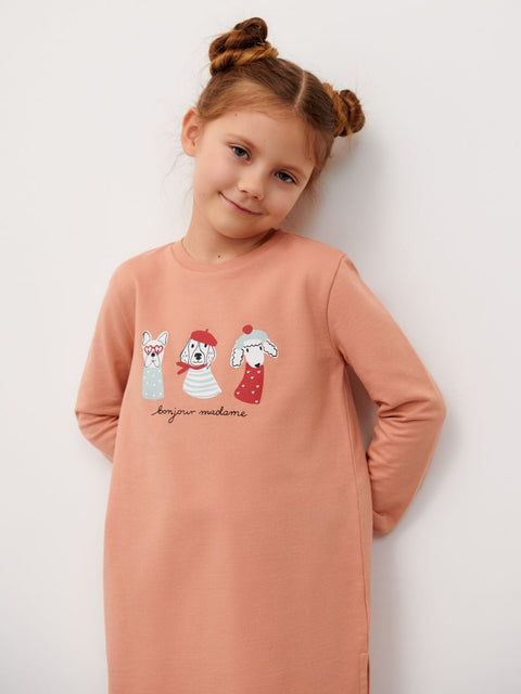 Sinsay Baby Girl's Nude Printed Long Sleeve Sweat Dress |Sinsay In Lebanon