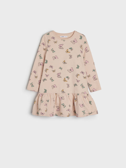 Sinsay Girl's Beige Printed Butterfly Long Sleeve Dress | Sinsay In Lebanon