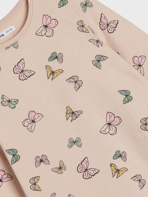 Sinsay Girl's Beige Printed Butterfly Long Sleeve Dress | Sinsay In Lebanon