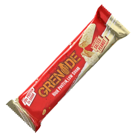 Grenade protein bar with red packaging on a white background