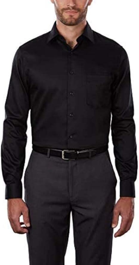 Van Heusen Men's Black Regular-Fit Lux Sateen Stretch Shirt | Van Heusen In Lebanon
