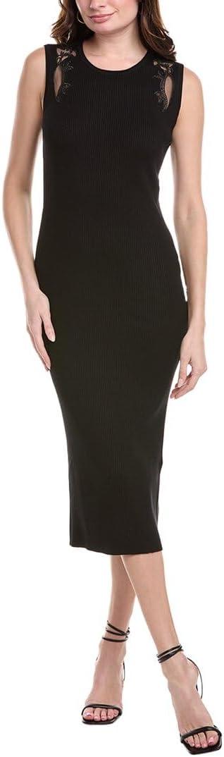 Vince Camuto Women's Black Crew Neck Tank Dress With Embroidery Mesh | Vince Camuto In Lebanon
