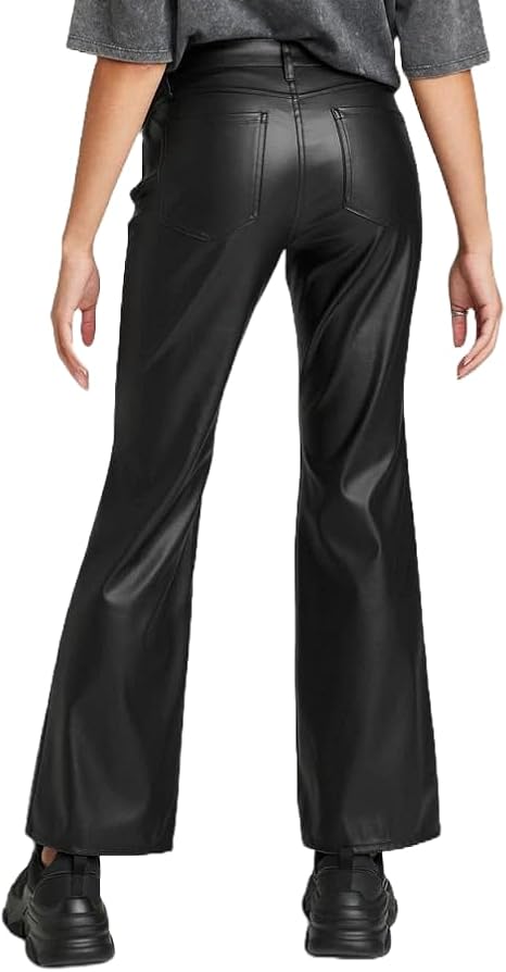 Wild Fable Women's Black Low-Rise Faux Leather Flare Pant | Wild Fable In Lebanon