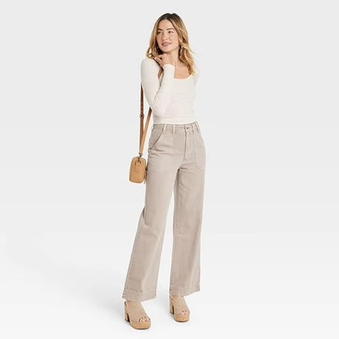 Universal Thread Women's Beige High-Rise Wide Leg Cropped Jeans| Universal Thread In Lebanon
