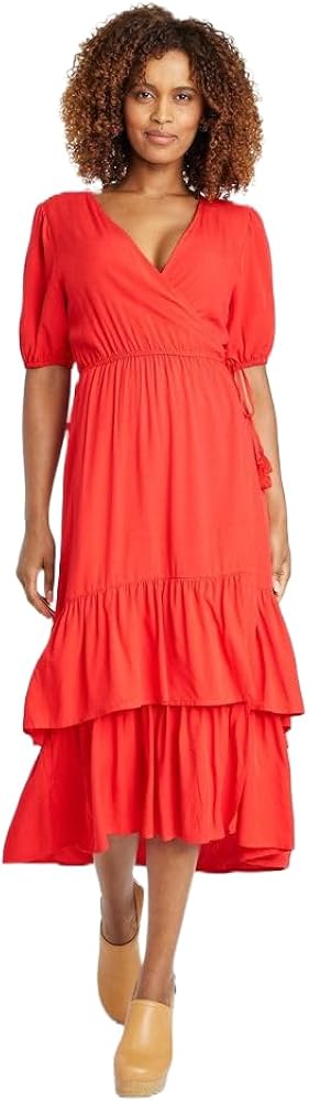 Knox Rose Women's Red Short Sleeve Wrap Dress |  Knox Rose In Lebanon