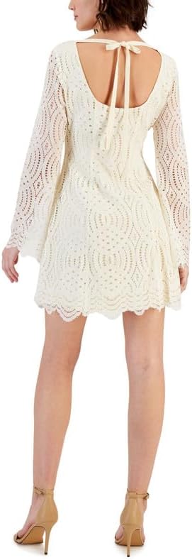 Kit Sky Women's Off White Scalloped Lace Bell Long Sleeve Dress |Kit Sky In Lebanon