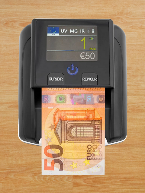 EU Banknote Checker & Money Counter Machine Banknotes 2-in-1 - Insert Individually - Banknote Checker Counterfeit Money Detection with UV/MG/IR for False Euro, Pounds, Dollar Notes, Mobile Scanner Test Light & Compact AM96 shr