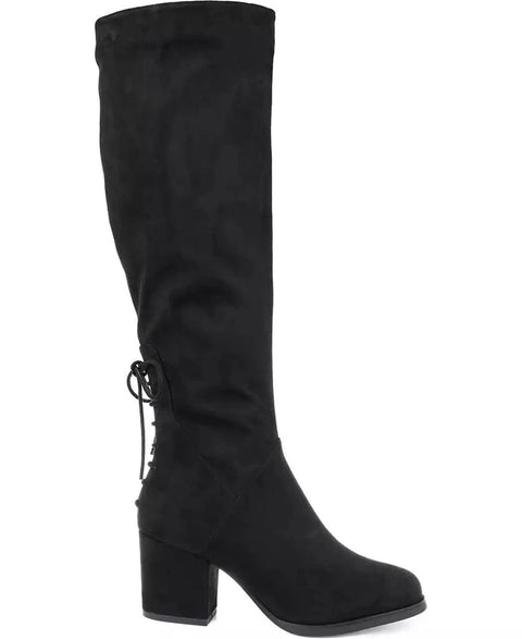 Journee Collection Women's Black Leeda Lace Up Detail Knee High Boots | Journee Collection In Lebanon