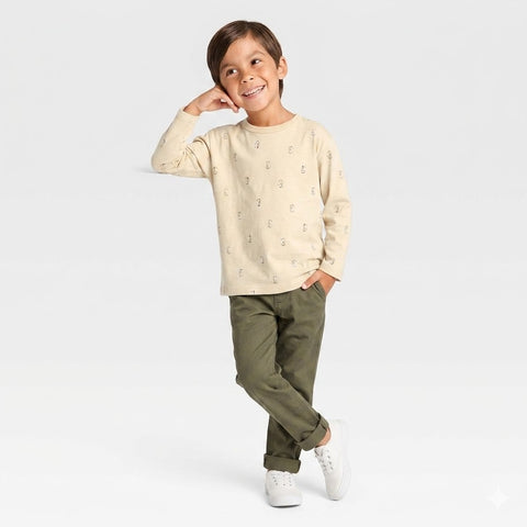 Cat & Jack Boy's Beige  Long Sleeve Relaxed T-Shirt | Cat & Jack In Lebanon