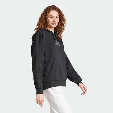 Adidas Women's Black Holiday Graphic 3-Stripes Oversized Hoodie |Adidas In Lebanon