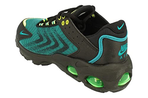 Black and teal sneaker with Nike logo on a white background