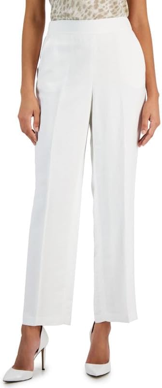 Kasper Women's White Linen Blend Straight Leg Pants | Kasper In Lebanon
