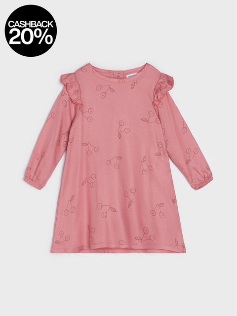 Pink dress with cherry pattern on a white background