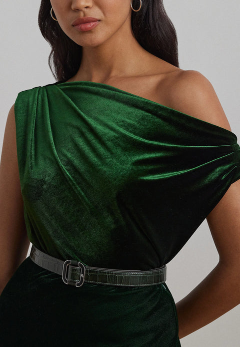 Lauren Ralph Lauren Women's Green Stretch Velvet Off The Shoulder Blouse  | Lauren Ralph Lauren In Lebanon