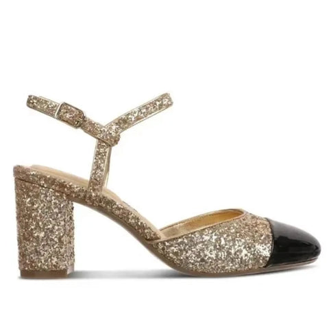 On 34th Women's Gold & Black Dotti Captoe Heeled Sandal  | On 34th In Lebanon