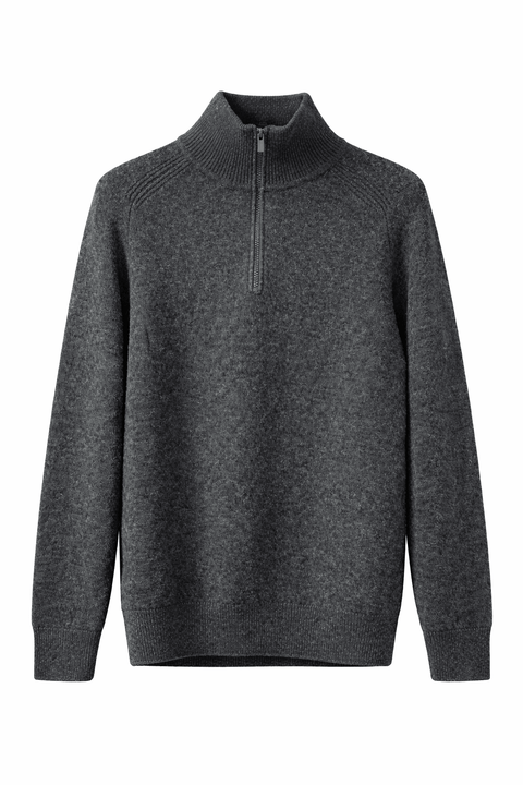 Celio Men's Washed Black Ribbed Stand-Up Collar Sweater | Celio In Lebanon