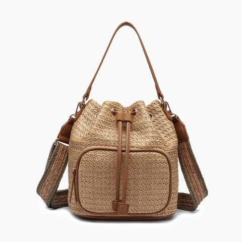 Like Dreams Women's Beige Harmony Straw Bucket Crossbody Bag | Like Dreams In Lebanon