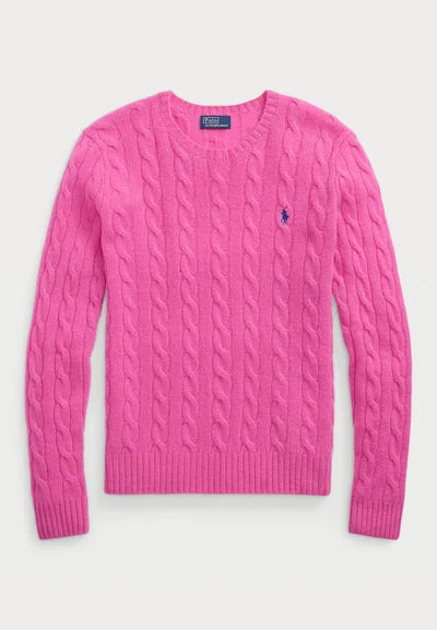 Polo Ralph Lauren Women's Fuchsia Cable Wool Cashmere Crew Neck Sweater|Polo Ralph Lauren In Lebanon