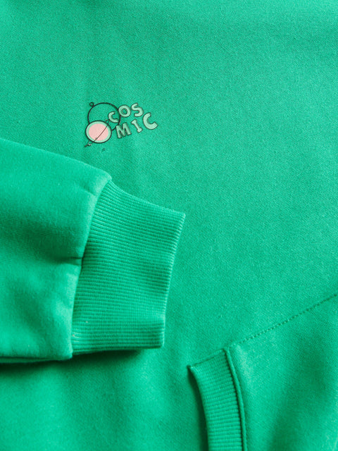Green sweatshirt with a small logo on the chest