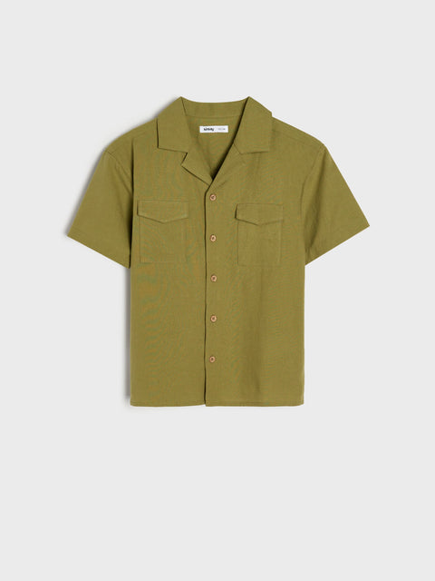 Sinsay Boy's Olive Green Linen Short Sleeve Shirt | Sinsay In Lebanon