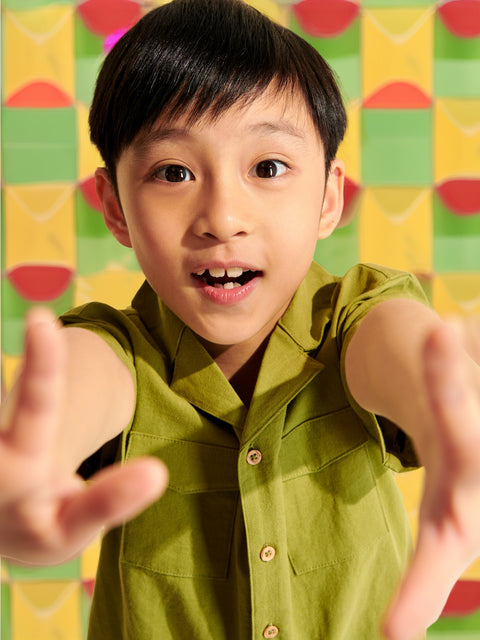 Sinsay Boy's Olive Green Linen Short Sleeve Shirt | Sinsay In Lebanon