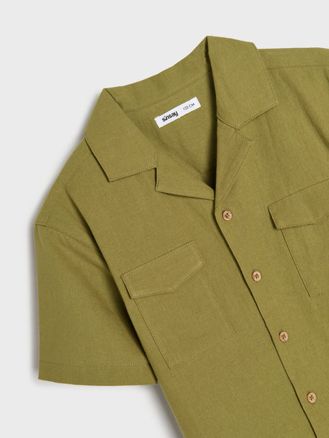 Sinsay Boy's Olive Green Linen Short Sleeve Shirt | Sinsay In Lebanon