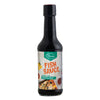 Bottle of fish sauce with a label on a white background