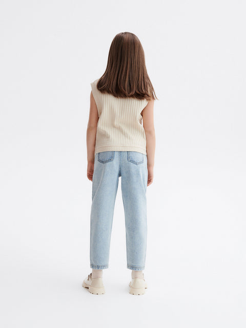 Reserved Girl's Light Blue Embroidered Floral Appliques Baggy Jeans | Reserved In Lebanon
