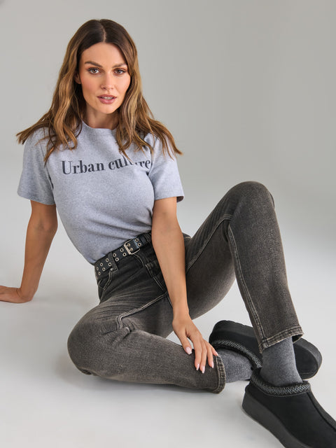 Sinsay Women's Dark Grey Slim mom fit Jeans | Sinsay in Lebanon