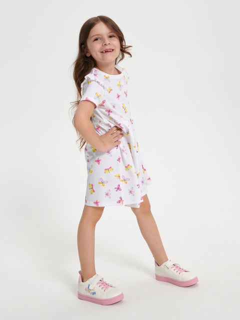 Sinsay Girl's White Printed Butterfly Gathered Dress | Sinsay In Lebanon