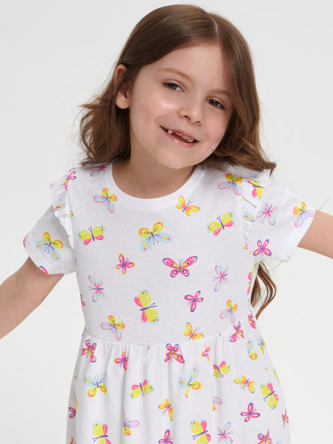 Sinsay Girl's White Printed Butterfly Gathered Dress | Sinsay In Lebanon