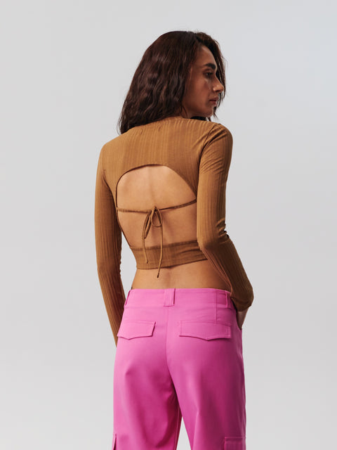 Sinsay Women's Brown Rib Knit Crop Top | Sinsay In Lebanon