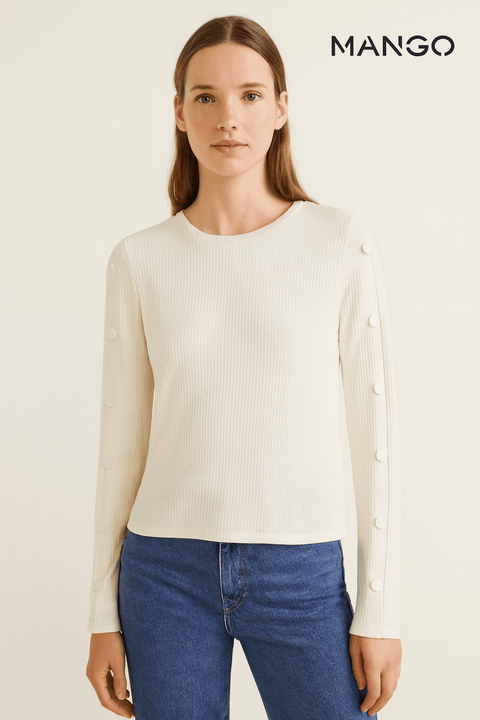 Mango Women's White Long-Sleeve Blouse| Mango in Lebanon