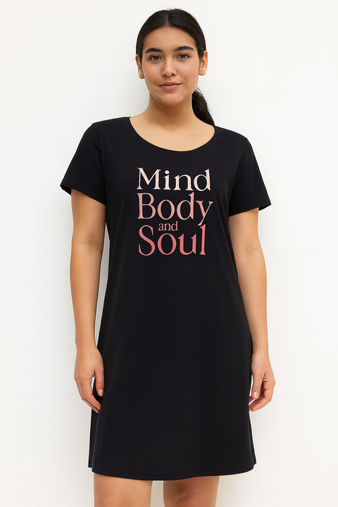 S.Oliver Women's Black Short-Sleeve Sleep Dress |S.Oliver in Lebanon